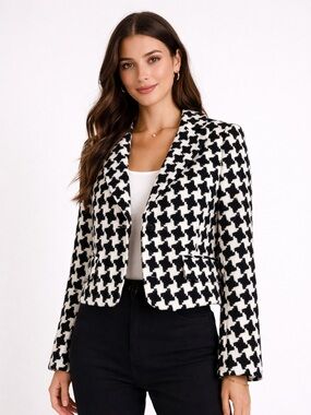 George Houndstooth Cropped Blazer Black & White Chic Jacket Parisian Style